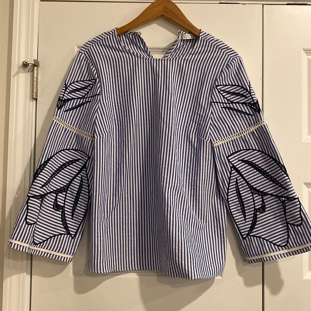 Tanya Taylor blue white striped blouse sz 4